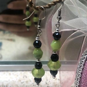 Handcrafted Green and black earrings